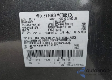 2015 Ford Edge Se z USA, uszkodzony, nr VIN 2FMTK4G85FBC25527